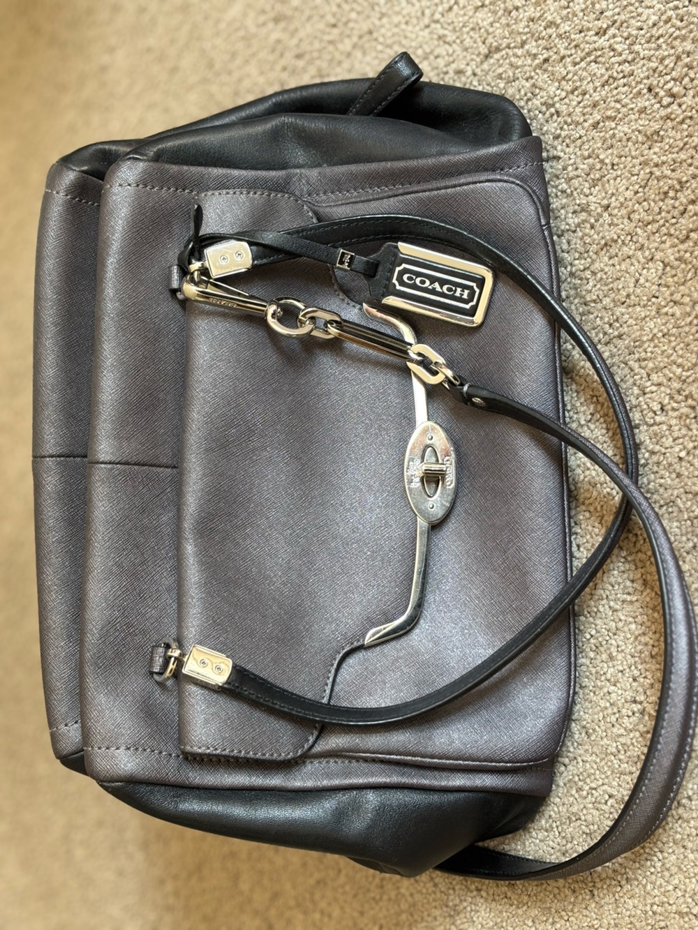 Coach Madison Saffiano Pewter Leather Satchel